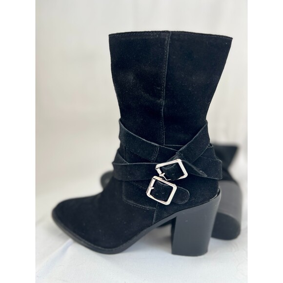 Chelsea and Violet Black Leather Heel "Vicki" Ankle/Sock Boots 6.5 - Picture 1 of 9